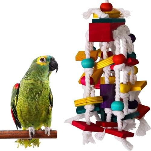 Colorful Parrot Chew Toys Hammock Parrot Bite Toys Natual Wood Stand Cage Bird Nest Swing Ladder