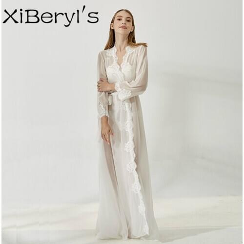 XiBeryls Lace Bride Honneymoon Robe With Cotton Lace Trim
