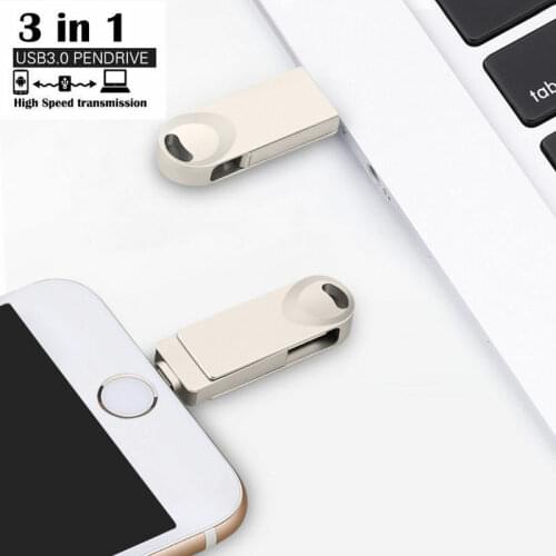3 in 1 Metal USB Flash Drive OTG Pendrive 3.0 Usb Flash 128GB Flash Drive 256GB For iPhone iPad Android phone