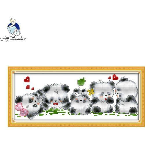 Joy sunday cartoon style Lovely baby pandas long online cross stitch patterns for christmas gifts