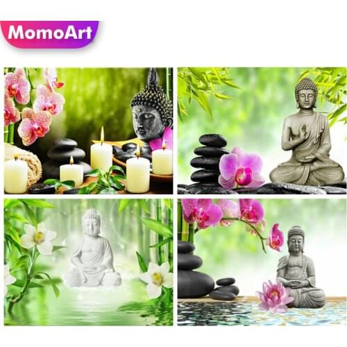 MomoArt Diamond Painting Orchid Cross Stitch Diamond Embroidery Buddha Mosaic Kits Flower Home Decor Gift Rhinestone Art