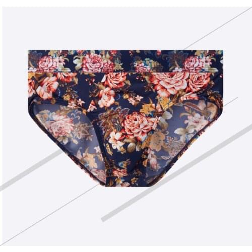 2021 Hot Mens Ice Silk Flower Printing Brief Underwear Male Breathable Soft Comfortable Men Sexy Breathable Pants Underpants