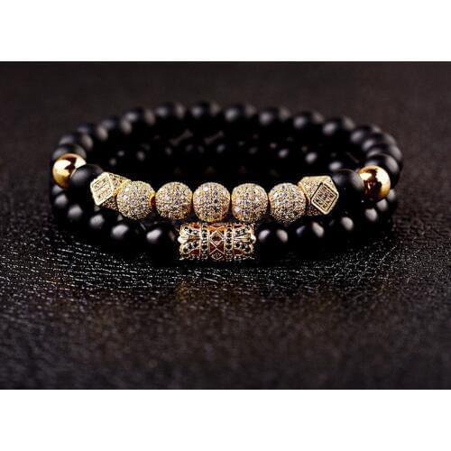 2019 New Zircon Ball Strand Bracelet Men Inlay CZ Pave Natural Stone Beads Bracelets Set Women Jewelry Hand Accessories