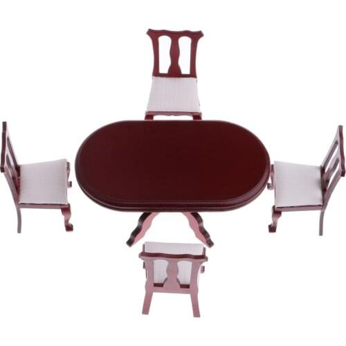 5pcs Rosewood Dining Table (1pc) And Chairs (4pcs) Model Set 1:12 Dollhouse