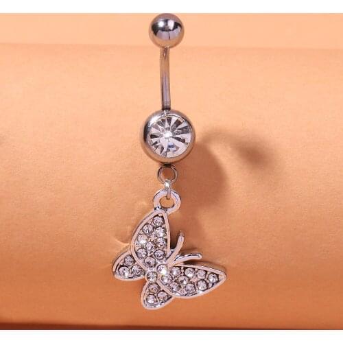 Anti Allergy Stainless Steel Navel Button Heart-shaped Zircon Navel Nail Personality Human Puncture Navel Jewelry Beach Jewelry