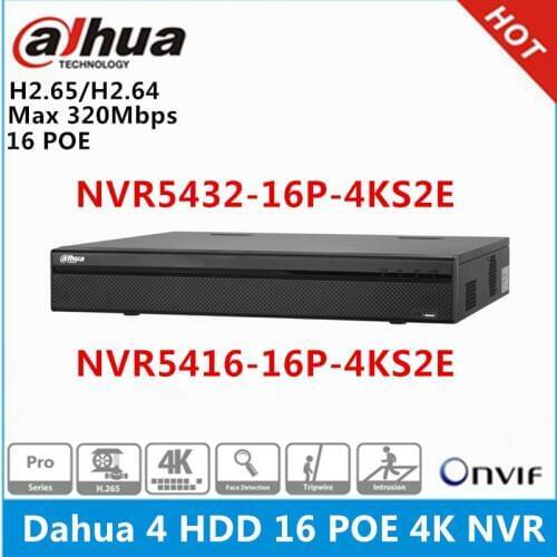 Original Dahua 4K NVR 1.5 U Network Video Recorder NVR5432-16P-4KS2E 32ch with 16 PoE ports max support 12Mp resolution