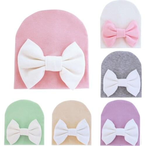 0-6 Months Newborn Hat Baby Girls Bowknot Cap Warm Ear Protection Toddler Hat for Infants Beanies Newborn Photography Props