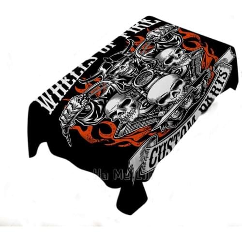 Tablecloth With Original Wheels On Fire Skeleton Barbecue Kitchen Polyester