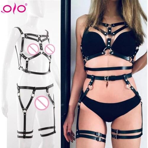 OLO OLO BDSM Bondage Rope Leather Harness Toys For Women Adult Game Outfit Bra And Leg Suspenders Straps Garter Belt Sex Toy