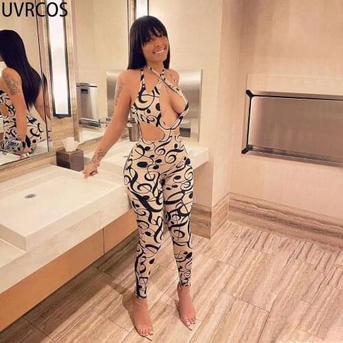 UVRCOS Club Outfits For Women Summer 2021 High Street Fashion Halter Front Chest Hollow Out Sexy Skinny Slim Elastic Sportwears
