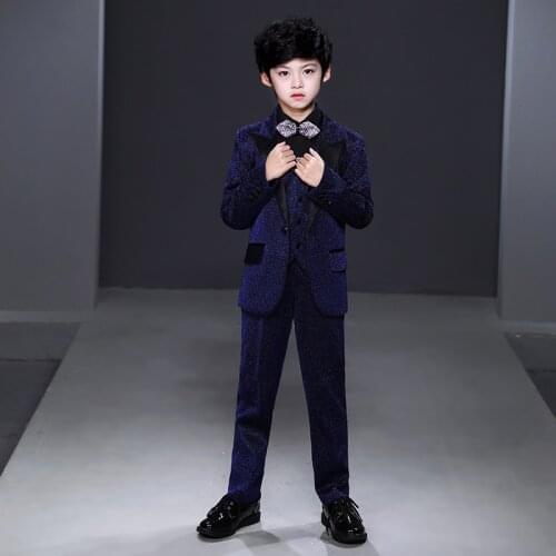 Boys Formal Wedding Party Suits Sets Children Blazer Vest Pants Shirt Tie 5PCS Outfits Kids Performance Dress Costume