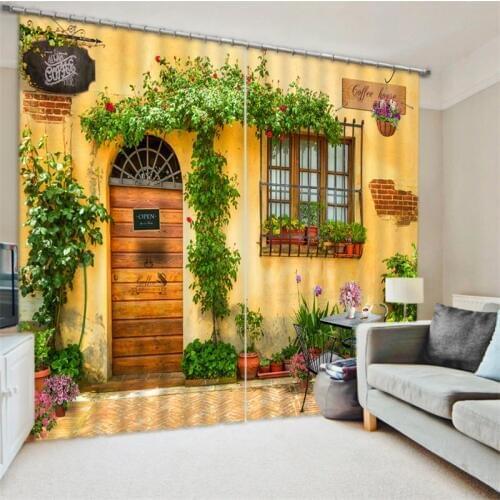Nice coffee house Digital Print 3D Blackout Curtains For Living room Bedding room Drapes Cotinas para sala