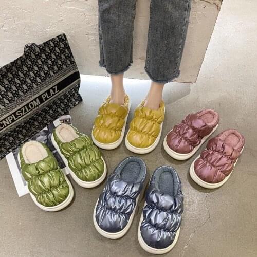 2021 Arrival Down Cloth Elastic Band Ladies Slippers Warm Home Long Plush Sole Soft Ladies Shoes Wrapped Women Shoes Slippers