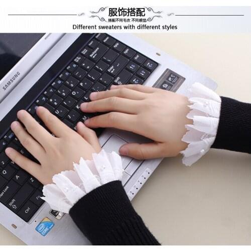 Women Girls Fake Flare Sleeves Floral Lace Pleated Ruched False Cuff Women Girls Fake Flare Sleeves Floral Lace Pleated Ruched