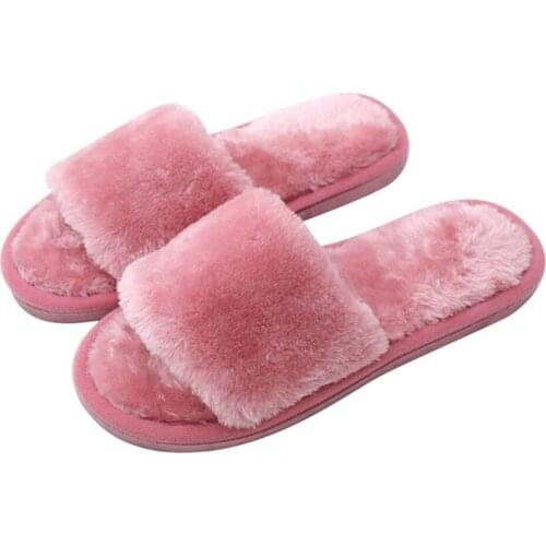Winter Women Plush Slippers Non Slip New Brand Shoes Faux Fur Warm Open Toe Flat Footwear Fashion Indoor Slipper