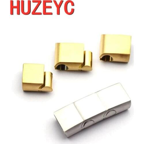 10pcs/Lot Stainless Steel Magnetic Clasps Three Section Side Opening Flat Buckle Leather Bracelet Extension Buckle DIY Jewelry
