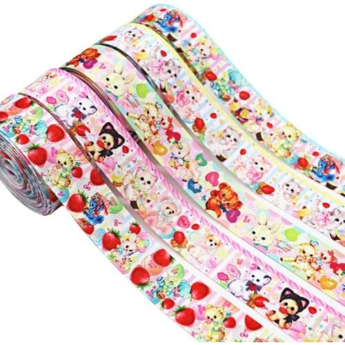 10 Yards 1'' 25MM Fruits/Animal Printed Grosgrain Ribbons For Hair Bows DIY Handmade Materials Y19121802