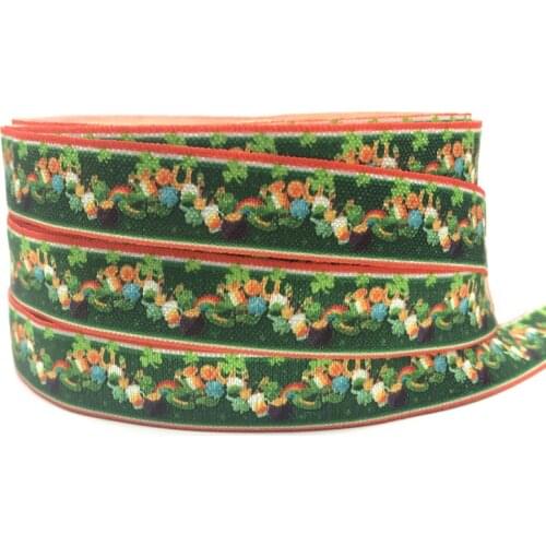 10Yards 16mm St. Patricks Day Rainbow Printed Fold over elastic FOE Handmade Accessories DIY Hair tie