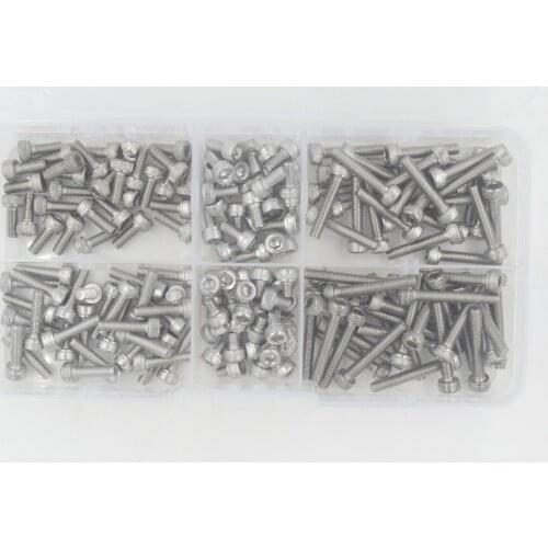 160pcs / set m3 metric Threads socket SS304 Screws Stainless steel m3 Screws assortment set bra Equipment