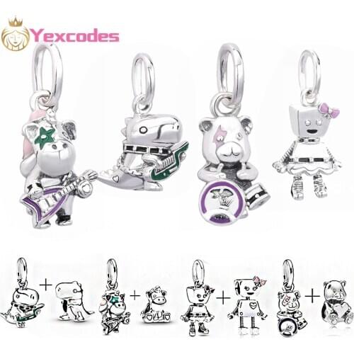 2 Pcs/Lot Punk Bella Dinosaur Band Charms Beads Fit Original Brand Charm Bracelets Necklaces For Woman DIY Making