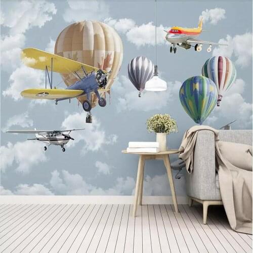 Milofi custom 3D wallpaper murals minimalist hand-painted cartoon aircraft children room background wall decoration wallpaper
