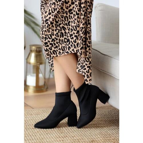 A005-20Siyah Stretch Pink Potin Black Stretch Women 'S Boots A005-20
