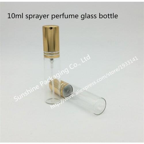 Free Shipping 500Pcs/lot 10ml Glass Spray Bottles 10CC Travel Packing Container Glass Perfume Bottle With Gold Sprayer