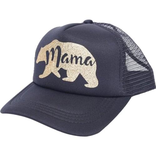 Snapback Baseball Cap With Golden Bear Pattern+Letters Mama/Papa