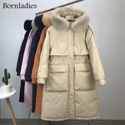 Bornladies 2021 Winter Long Down Coats Thicken Puffer for Women Stand-up Collar Scarf Fashion High-quality Cold Protection Jacke