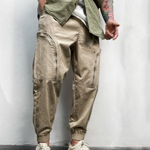 Men Pants Solid Color Casual Elastic Waist Ankle Banded Cargo Pants Stylish Sport Streetwear Male Trousers Autumn