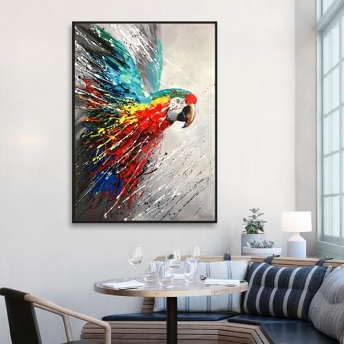 Colorful Parrot Animal Watercolor Painting on Canvas Pop Art Poster and Print Abstract Art Wall Picture for Living Room Decor