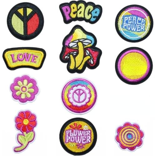 Peace and Love Flower Floral Patch for Clothing Iron on Embroidery Applique Cute Fabric Badge DIY Rainbow Apparel Accessories
