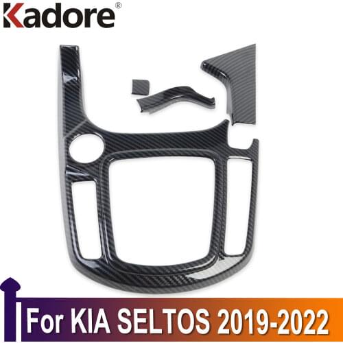 For KIA SELTOS 2019 2020 Carbon Fiber Gear Shift Panel Cover Car Decoration Trim Interior Accessories Car Styling
