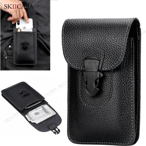 Genuine Leather Double Layer Phone Waist Bag for Mi 11X Pro 11i 11 10T Lite 10S 10i 10T Pro Holster Belt Clip Wallet Phone Case