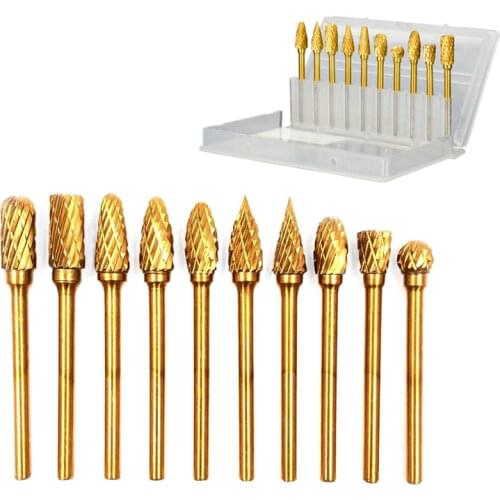 10Pcs Tungsten Carbide Rotary Burr Set 3mm Shank Double Cut Die Grinder Bit For Wood Drilling Metal Craving Engraving Polishing