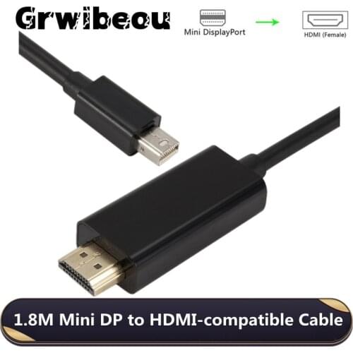 Grwibeou Mini DP to HDMI-compatible 1.8m Cable Adapter Male to Male DisplayPort to HDMI Converter Cable for Laptop PC HD TV