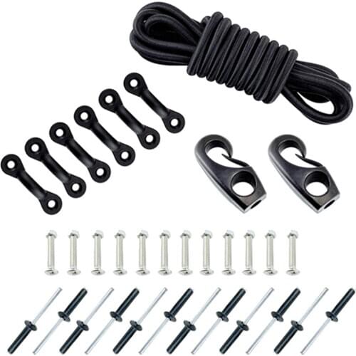 Canoe Kayak Bungee Kit 1 Bungee Cord + 6 Padeyes + 2 Bungee Cord Ends + 12 Rivets + 12 Bolts & Nuts