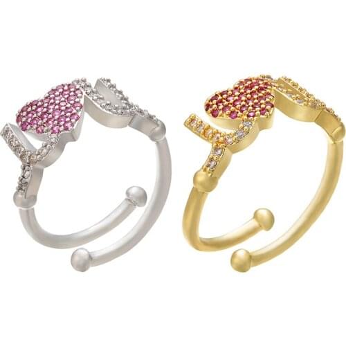 ZHUKOU 21X22mm Brass Cubic Zirconia Crystal rings for women love shape ring for Girls Gifts Couple anniversary gifts