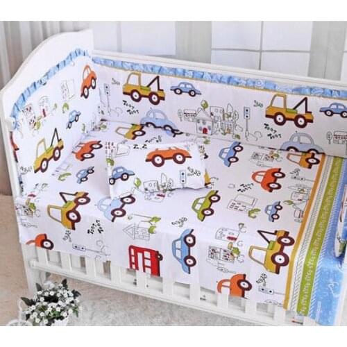 Car 6PCS Cot Baby bedding sets crib bumpers cot set protetor de berco cotton baby Safety Protection (4bumper+sheet+pillow cover)
