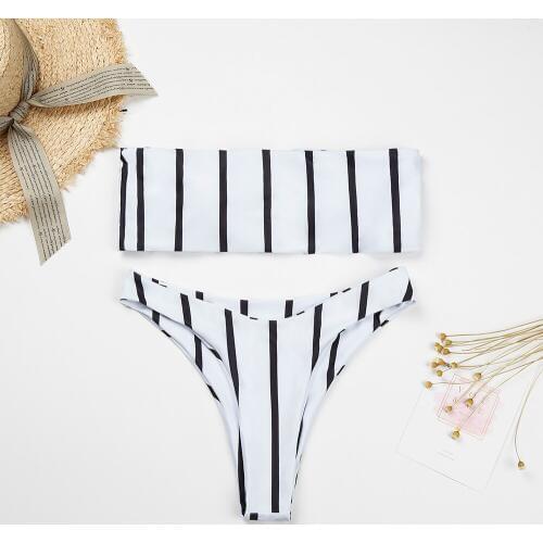 Kophia 2018 Bikinis Women Push up Swimwear High Waist off Shoulder Swimsuit Sexy Bikini Set Striped Print Bathing Suits Swimwear