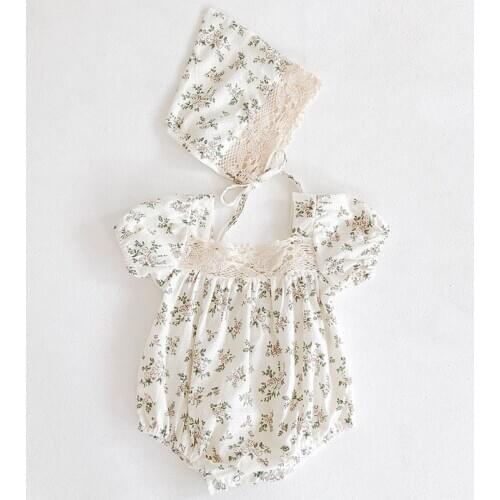 Summer Newborn Baby Girl Flower Bodysuits+Hat Infant Baby Girls Cotton Jumpsuit One piece Outfit Toddler Baby Girl Clothes