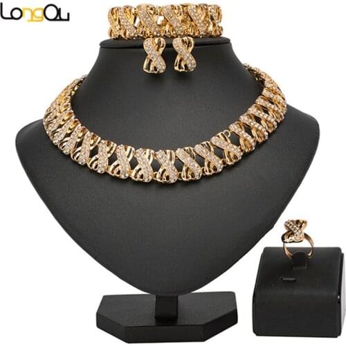 Longqu nigerian wedding woman accessories jewelry set italian woman costume jewelry sets dubai gold color jewelry set Wholesale