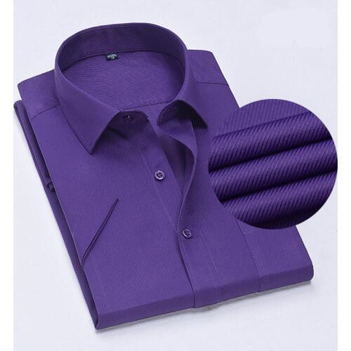 Aoliwne 2020 brand men short dress sleeve shirt purple smart casual summer shirts flannel high quality Blouse shirt Social Shirt