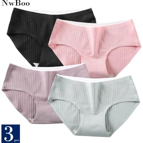Nwboo 3Pcs/Pack Pure Cotton M-XXL Panties For Women Antibacteri Mid Waist Underwear Breathable Sexy Panty Seamless Briefs