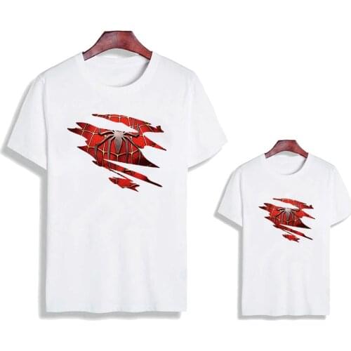 Spiderman 3D Superhero Print Adult Clothes Short Sleeve Father Son Tshirt Casual White O-Neck Family Matching Outfits