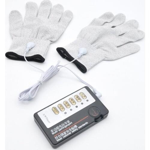 Electric Shock Nipple Breast Body Massage Gloves Conductive Fibers Gloves Electro Stimulation Gloves BDSM Adult Game Sex Toys