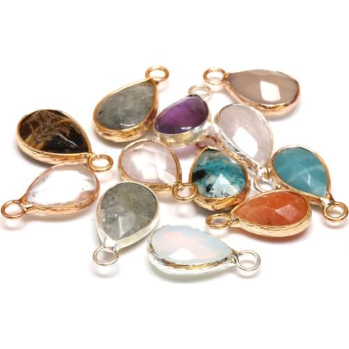 Natural Stone Pendants Waterdrop Shape Faceted Agates Rose Quartz Amethysts Stone Charms for Jewelry Making Necklace Bracelet