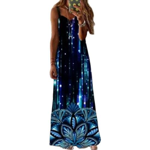 Casual 5XL Summer Women Maxi Dress Plus Size Sleeveless V-neck Printed Long Dress Sexy Backless Women Clothes Dresses Vestidos