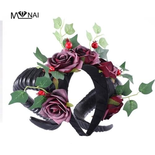 Vintage Horns Hairband Retro Roses Headband Lolita Fancy Dress Party Cosplay Hair Accessories Gothic