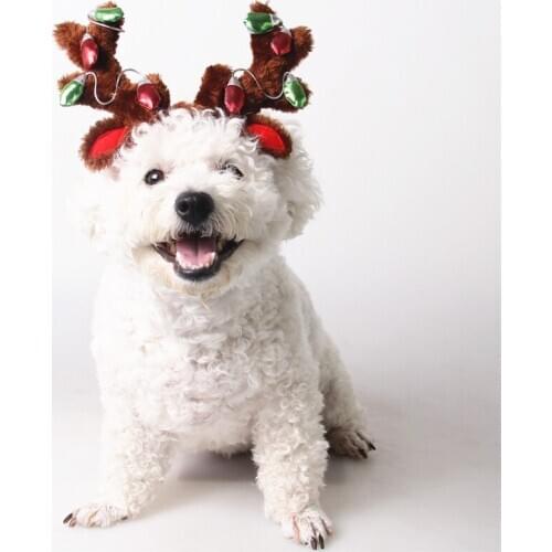 Christmas Reindeer Pet Dogs Cap Cat Cosplay Xmas Party Gift Headwear Cap Puppy Hat Head Cover Pet Accessories